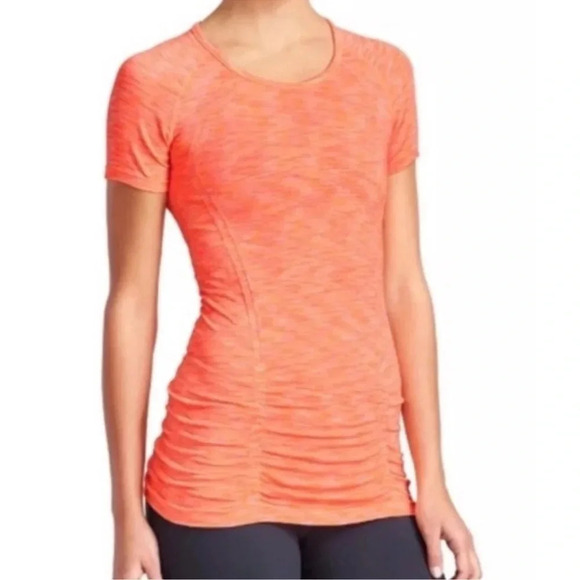 Athleta Tops - Athleta Fastest Track Tee Ruched Black Coral Orange Dye #721647 Size L t-shirt